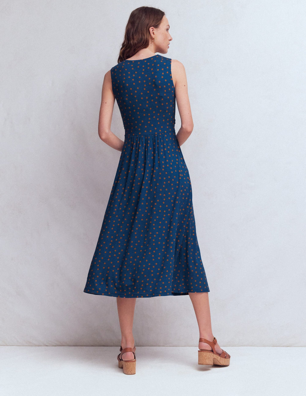 Zara Cross Waist Jersey Dress-Tourmaline Blue, Painted Dot