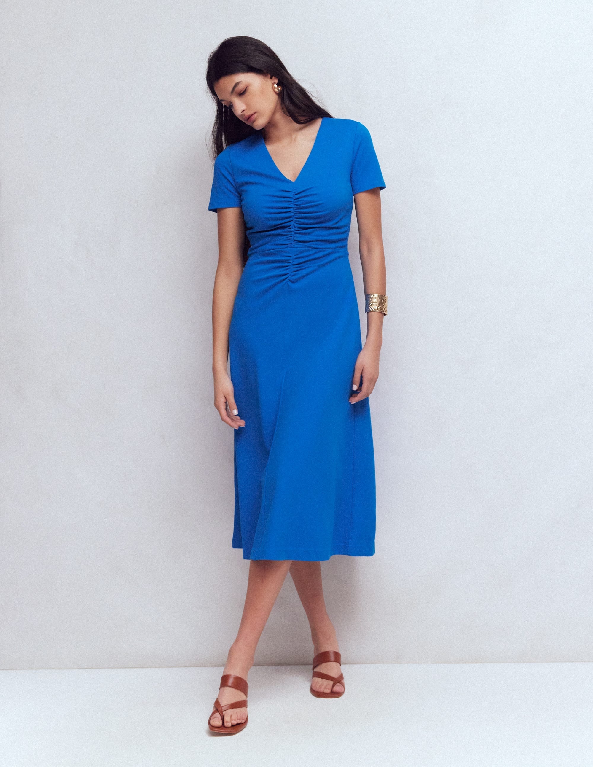 Una Ruched Front Ponte Dress-Kingfisher Blue