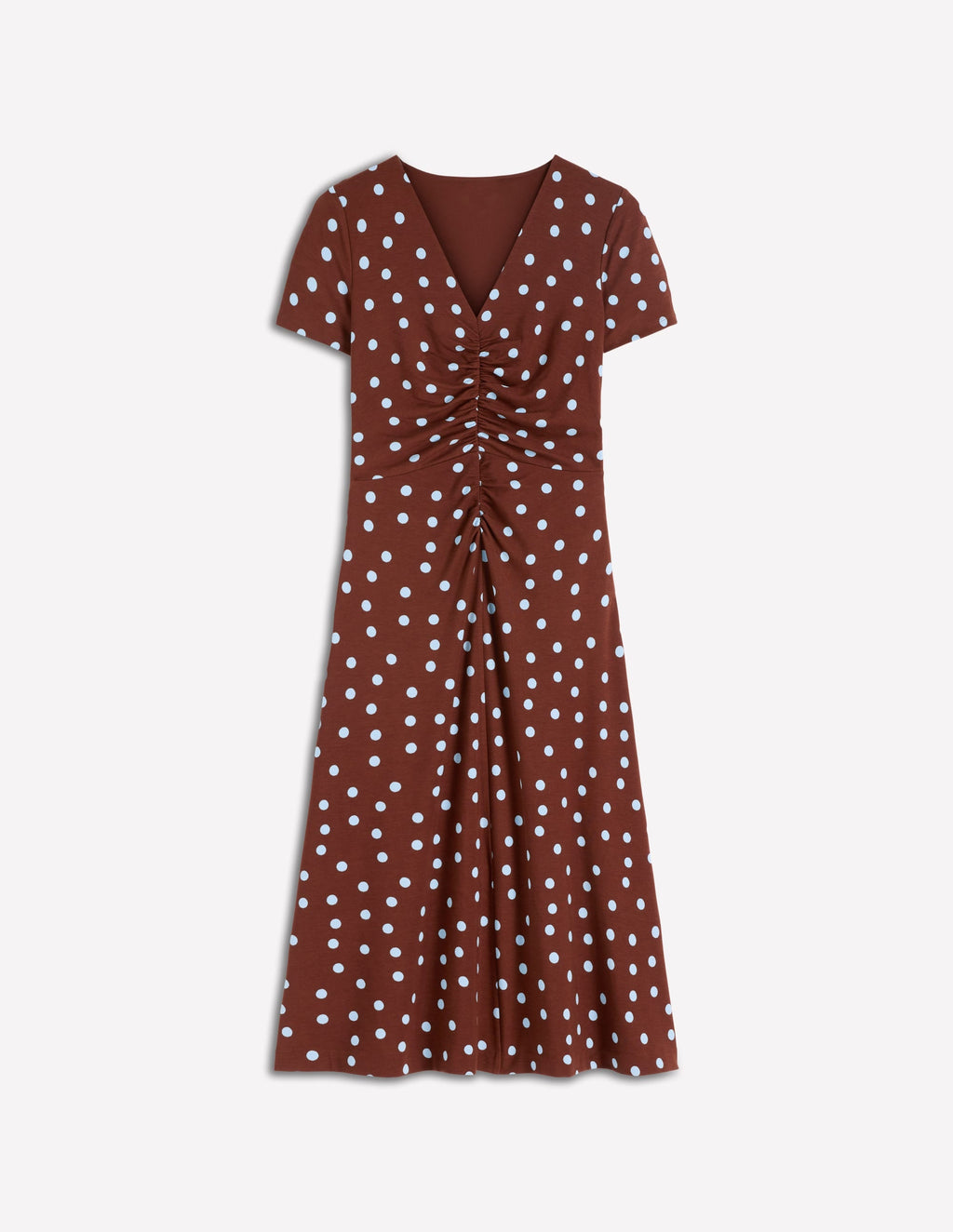 Una Ruched Front Ponte Dress-Raw Umber, Painted Dot
