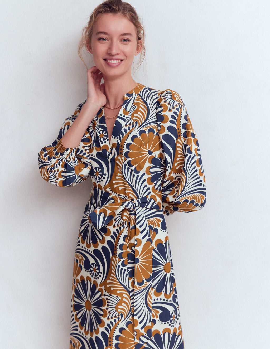 Octavia Cotton Dress-Navy Euphoric Gardens