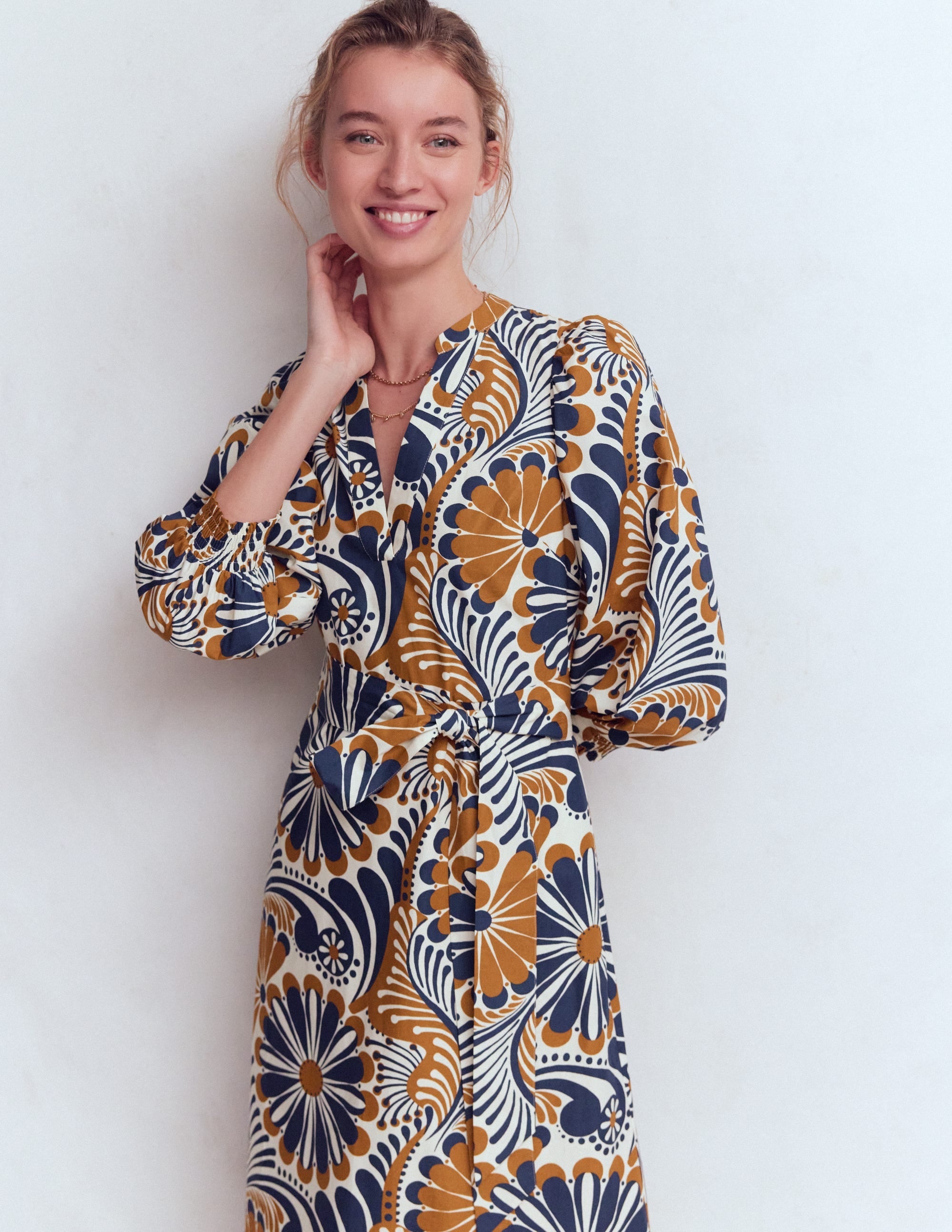 Octavia Cotton Dress-Navy Euphoric Gardens