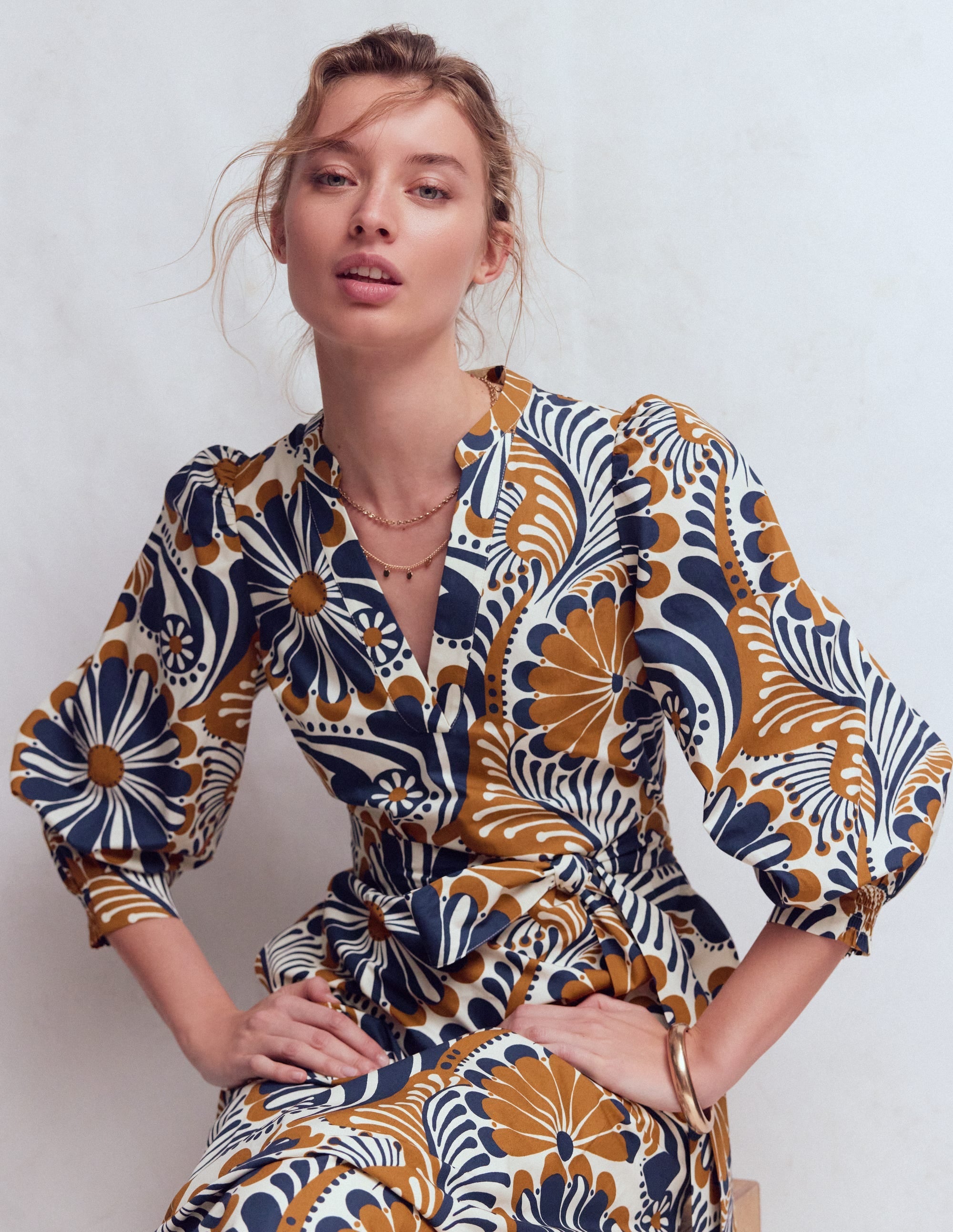 Octavia Cotton Dress-Navy Euphoric Gardens
