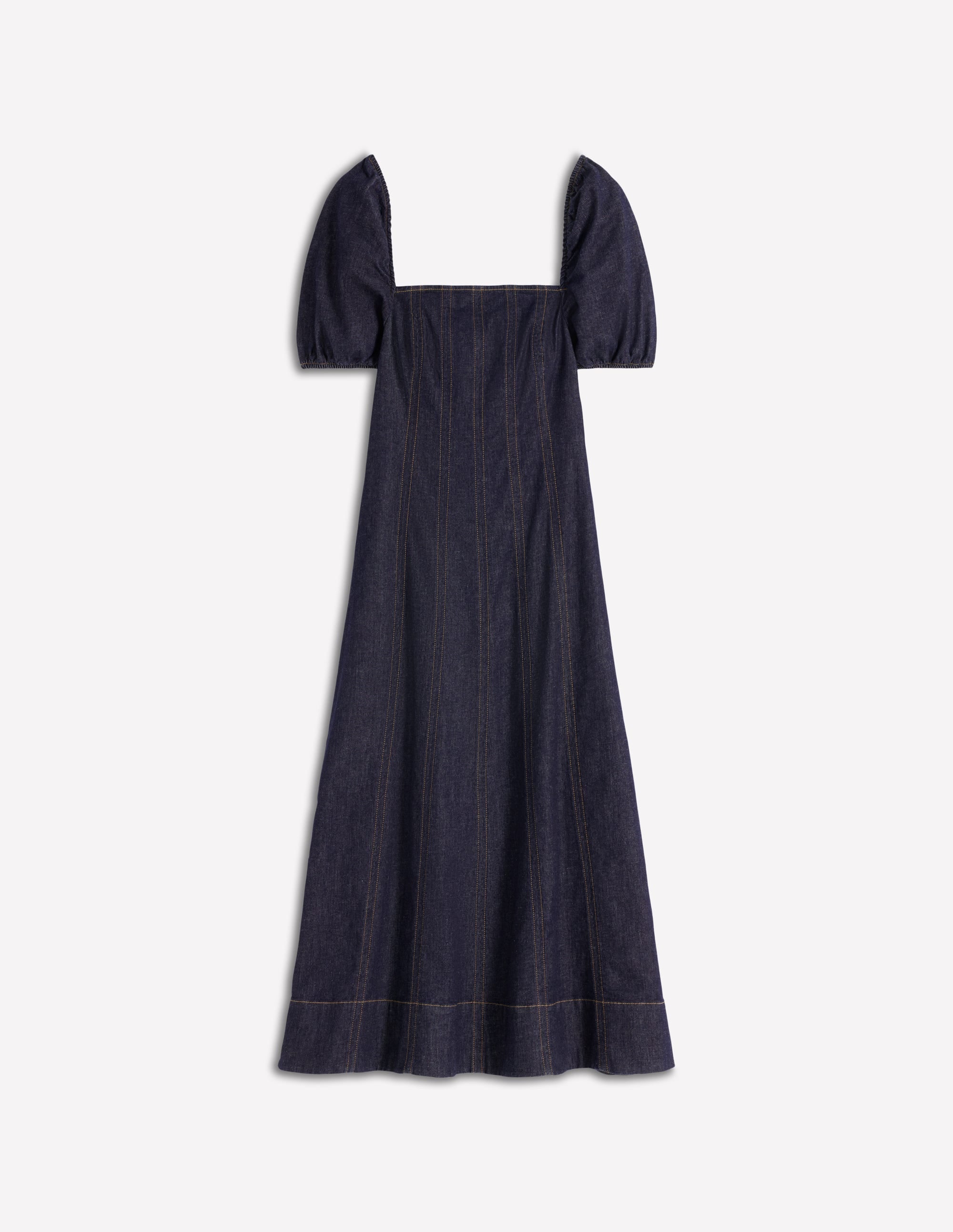 Puff Sleeve Denim Dress-Indigo