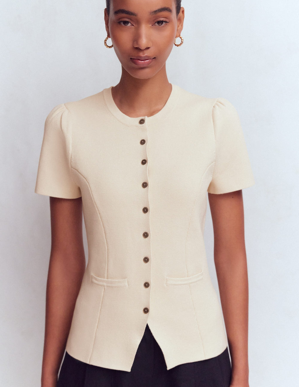 Short Sleeve Knitted Jacket-Ivory