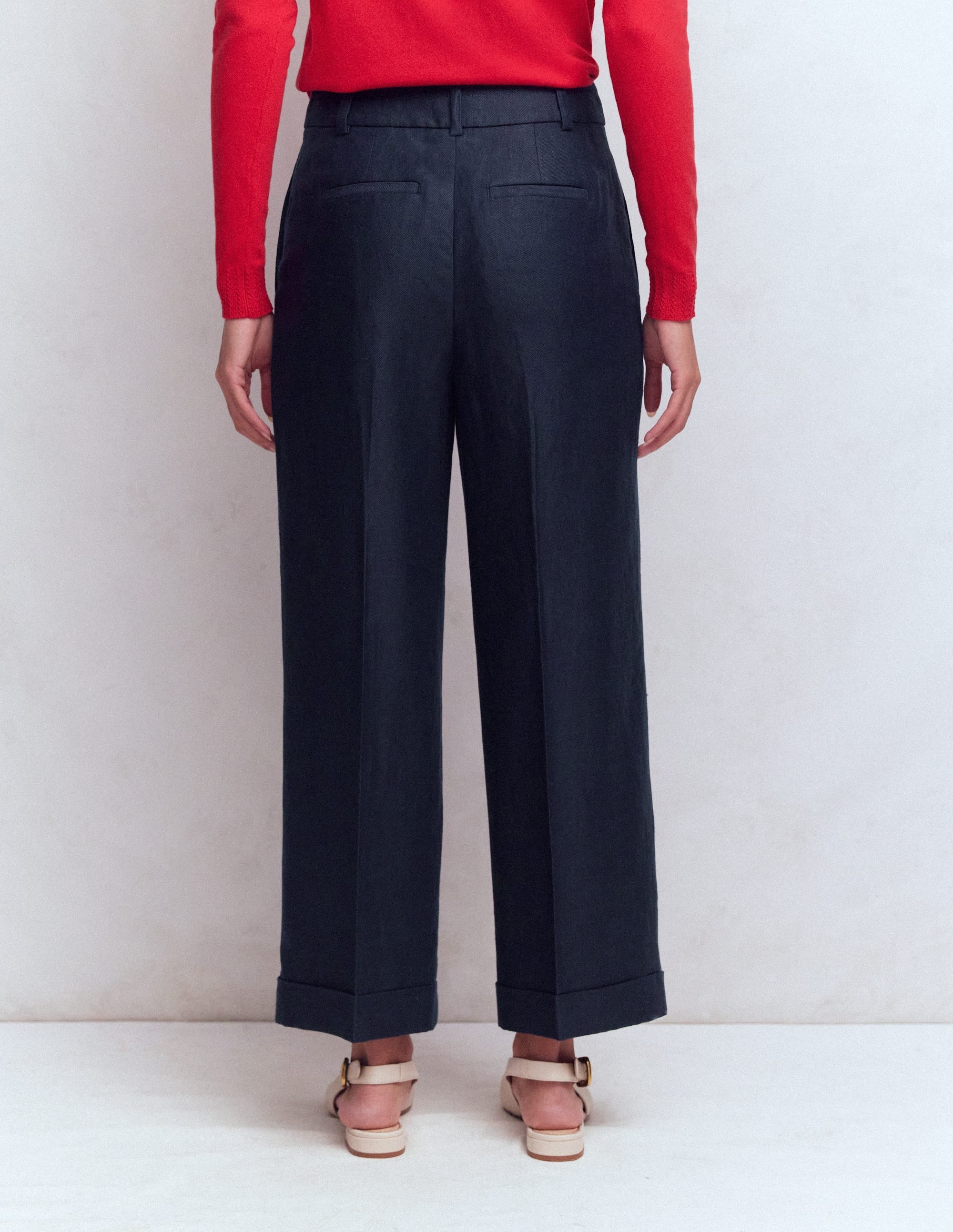 Chiswick Crop Linen Pants-Navy