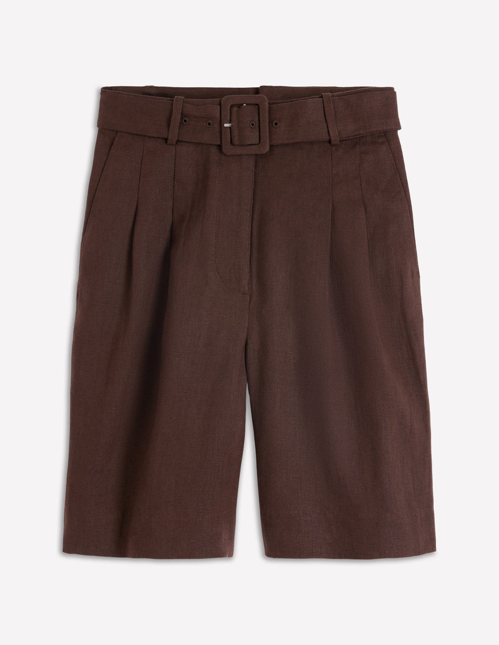 Chelsea Belted Linen Shorts-Bitter Chocolate