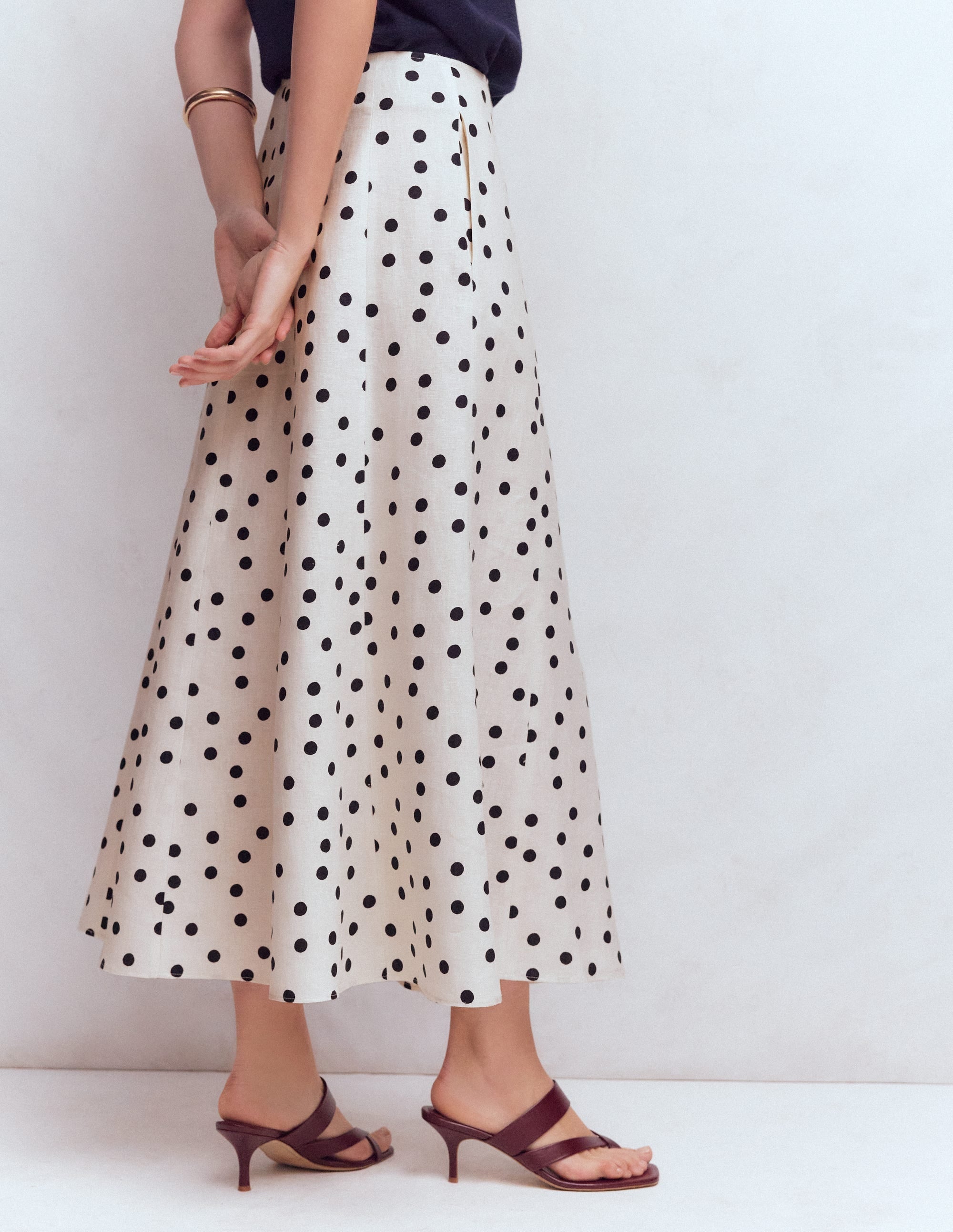 Miriam Linen Maxi Skirt-Ivory, Painted Dot