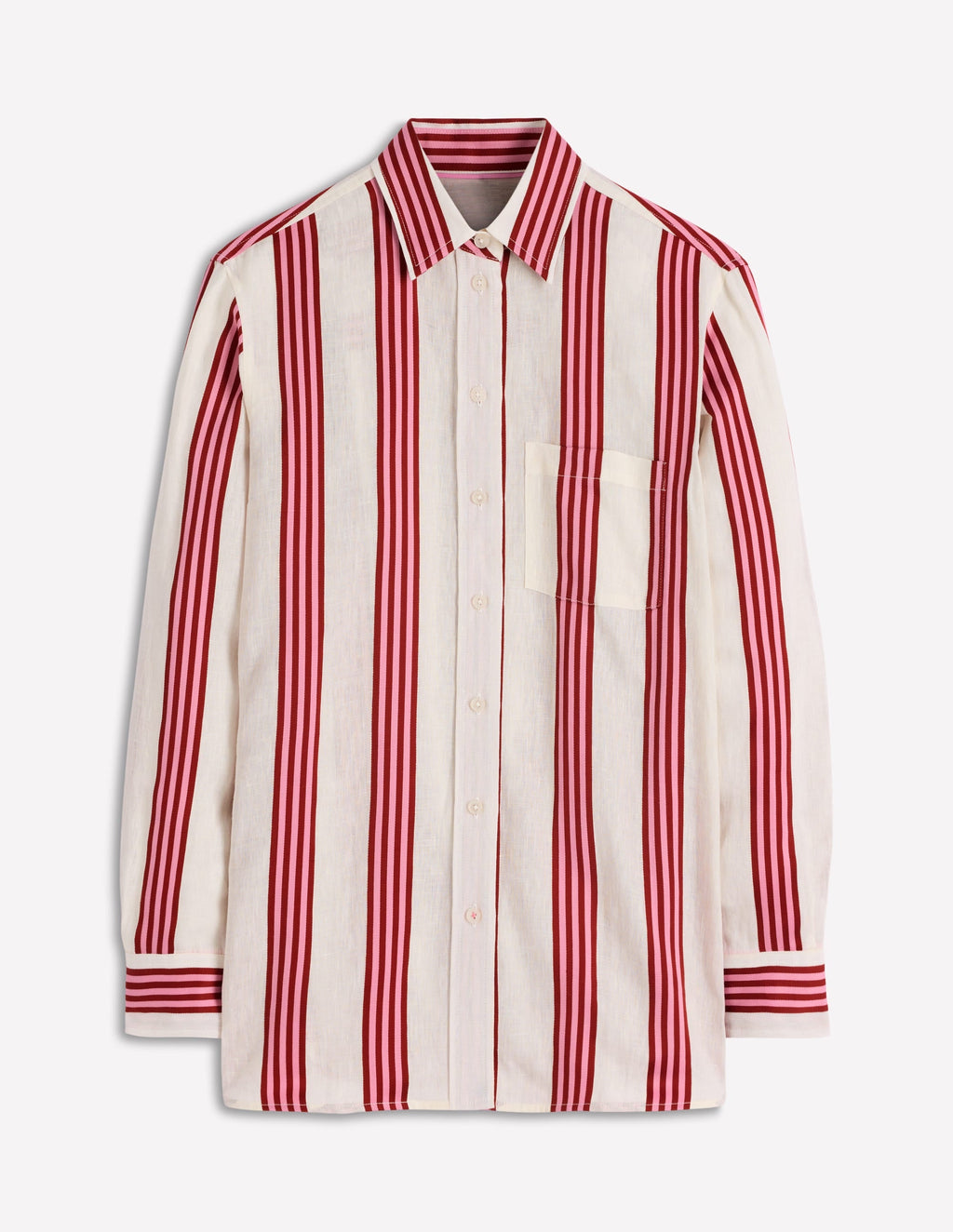 Sadie Relaxed Linen Shirt-Ivory, Brown, Pink Stripe