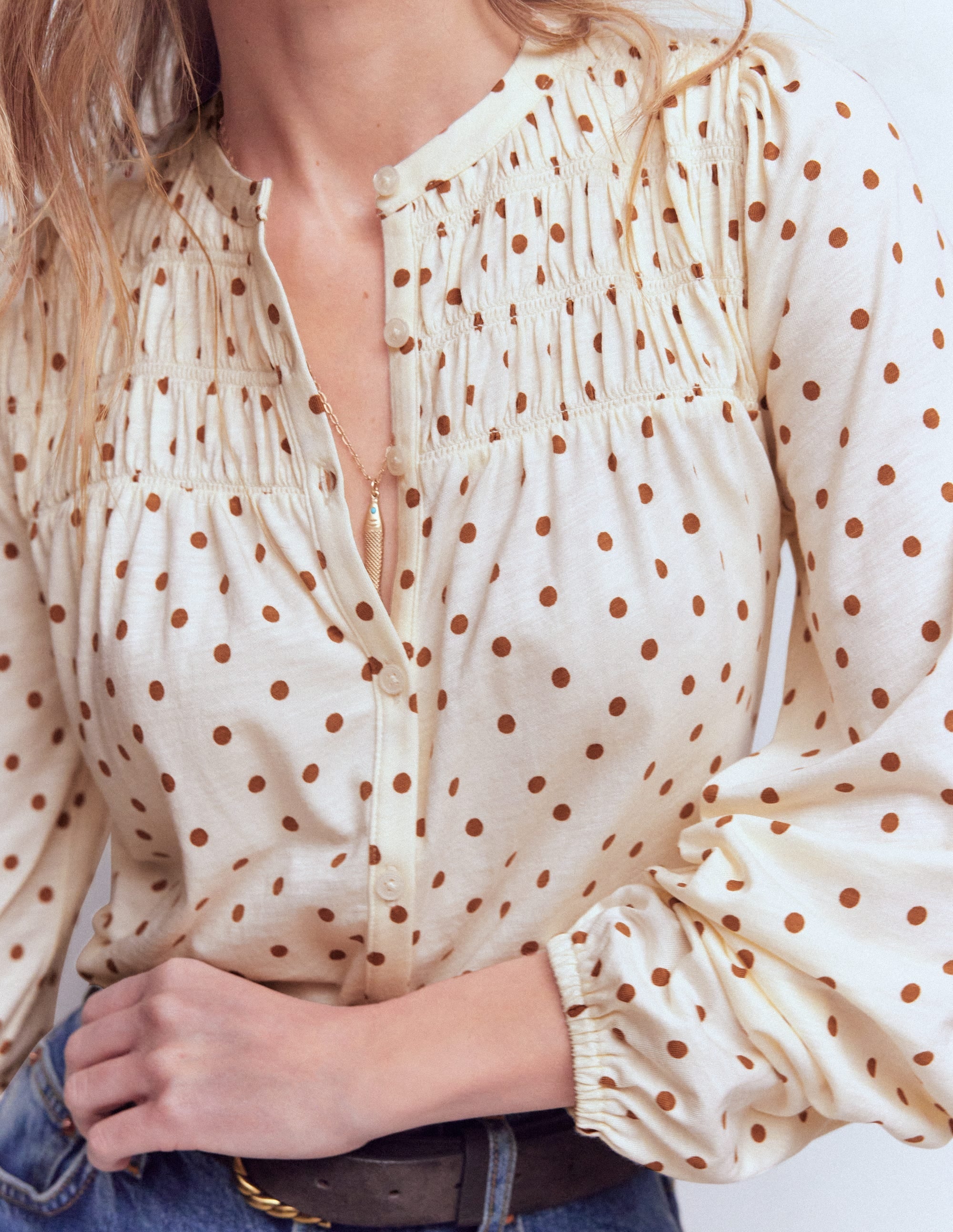 Mya Smocked Jersey Shirt-Ginger, Painted Spot