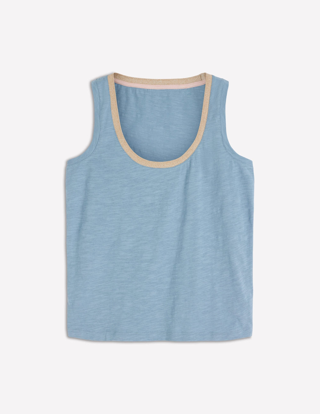 Metallic Trim Scoop Neck Vest-French Blue