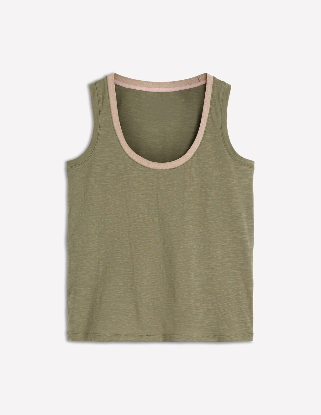 Metallic Trim Scoop Neck Vest-Larch Green
