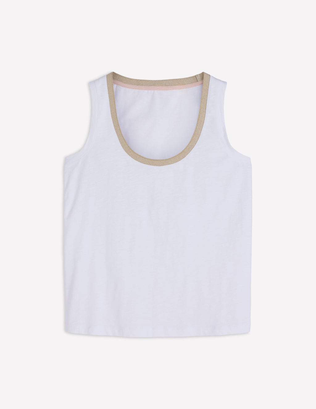 Metallic Trim Scoop Neck Vest-White