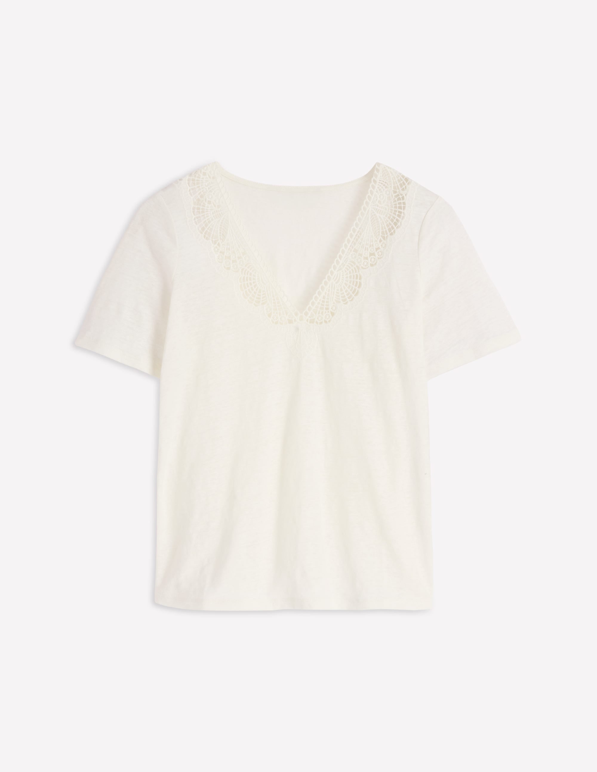 Tara Lace Trim Linen T-shirt-Coconut Milk