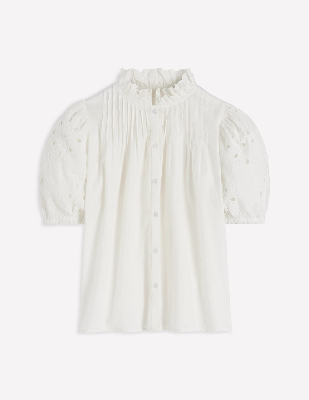 Cutwork Puff Sleeve Top-White