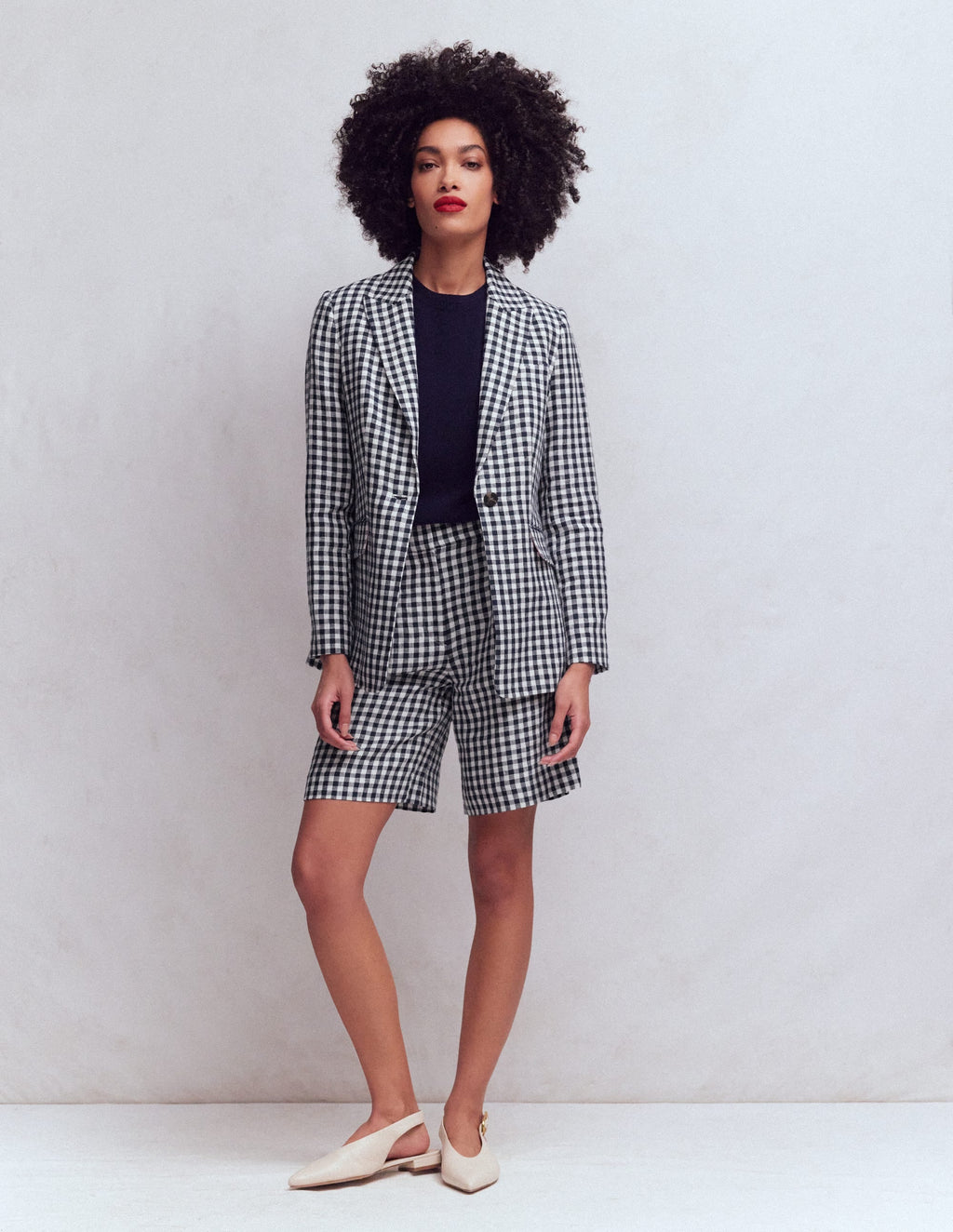 Woodbridge Linen Blazer-Navy, Ivory Gingham