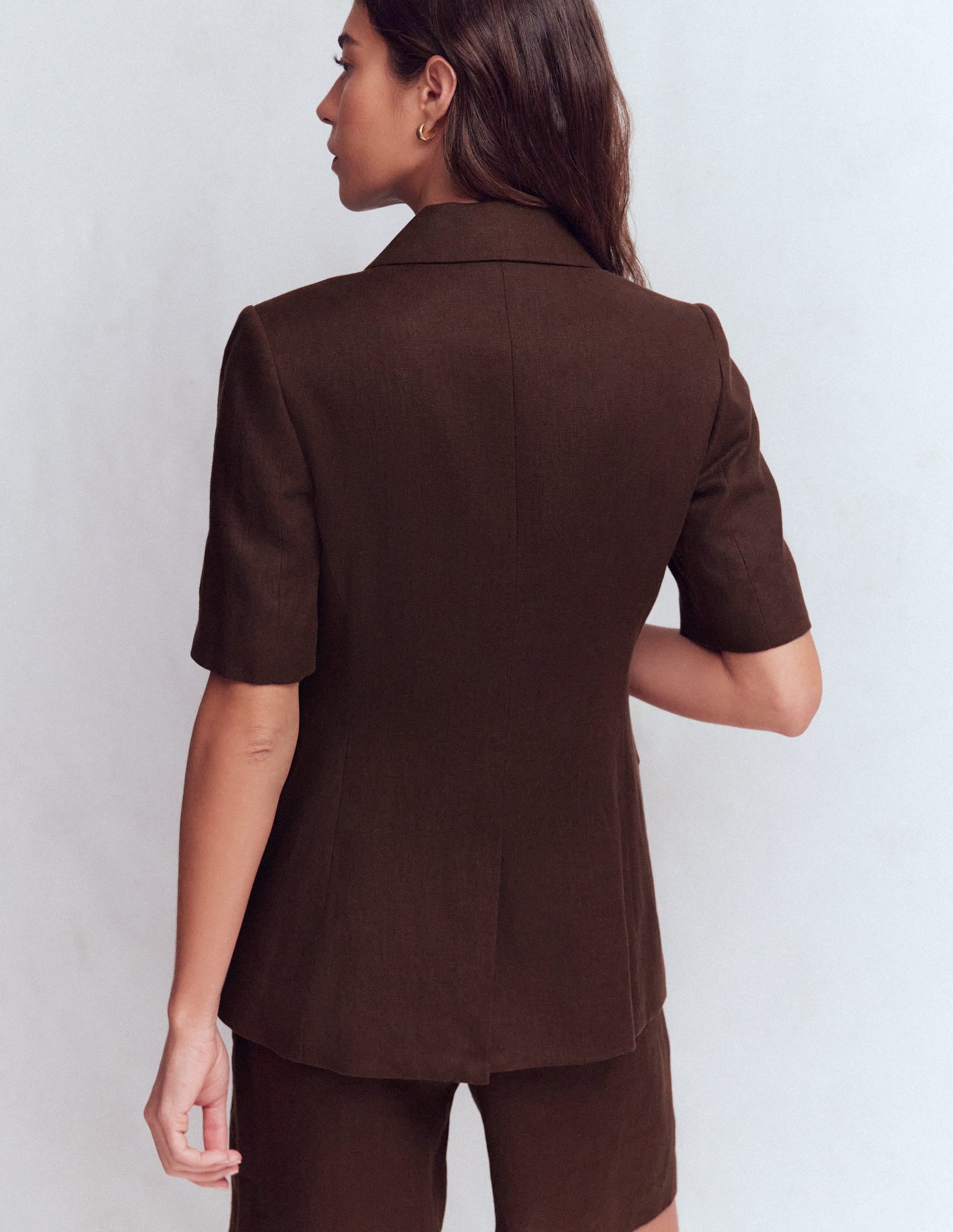 Short Sleeve Linen Blazer-Bitter Chocolate
