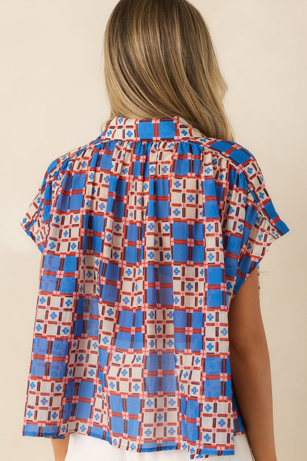 FRNCH Chrysocolle Blue Multi Cotton Silk Blend Tile Print Blouse