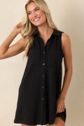 Z Supply New Light Black Textured Shirt Mini Dress