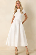 Prosperina Aria White Cotton Short Sleeve Midi Dress
