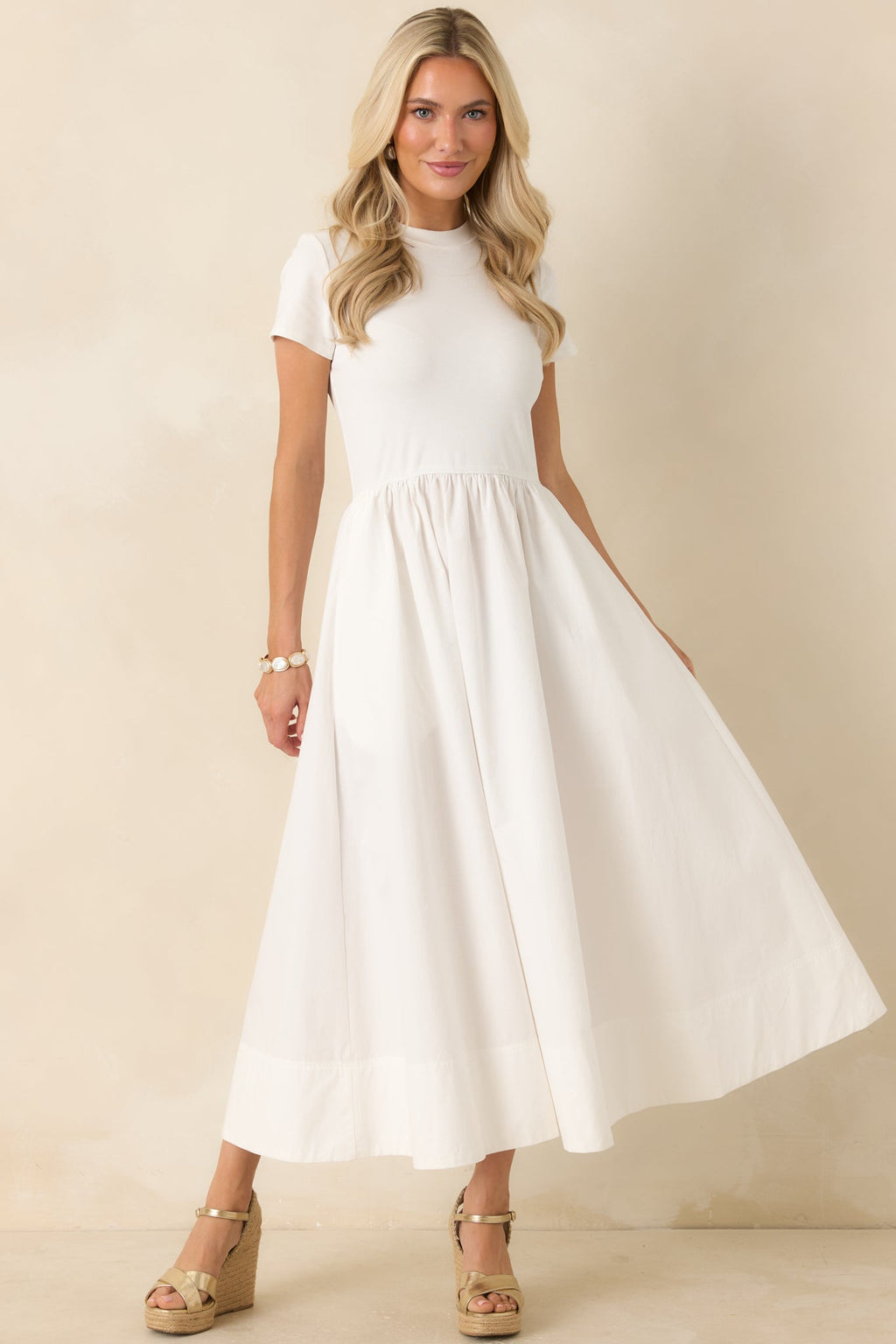 Prosperina Aria White Cotton Short Sleeve Midi Dress