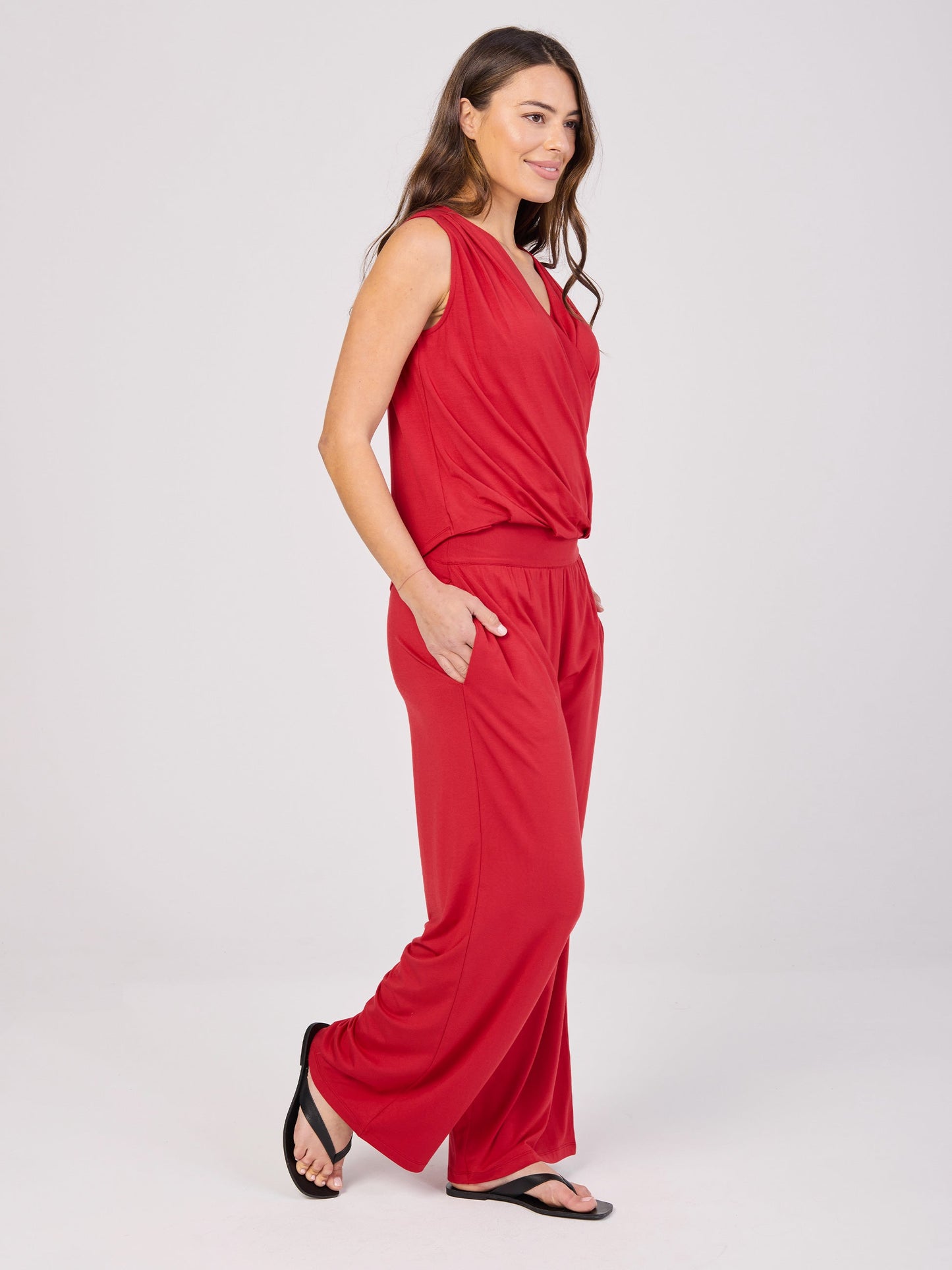 Nomad Modal Wide Leg Pant - Cherry