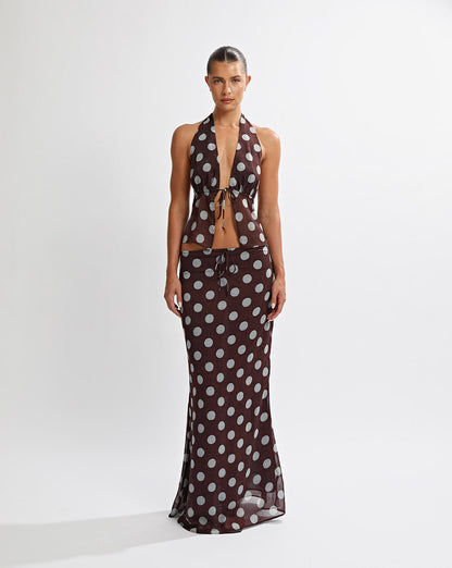 Suri Halter Top Brown/Blue Polka