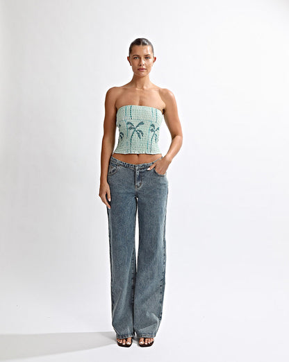 Lola Strapless Top Green Tonic