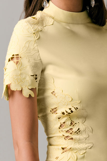 Guest List | Lemon High-Neck Midi Dress With Cut-Out Crochet Detailing