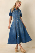 The Right Impression Medium Wash Cotton Denim Midi Dress