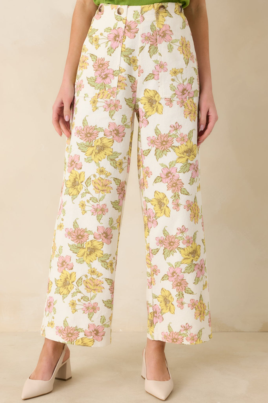 Crossing The Line Ivory Floral Print Wide Leg Pants