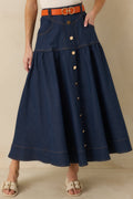 Town & Country Dark Wash Denim Button-Down Maxi Skirt