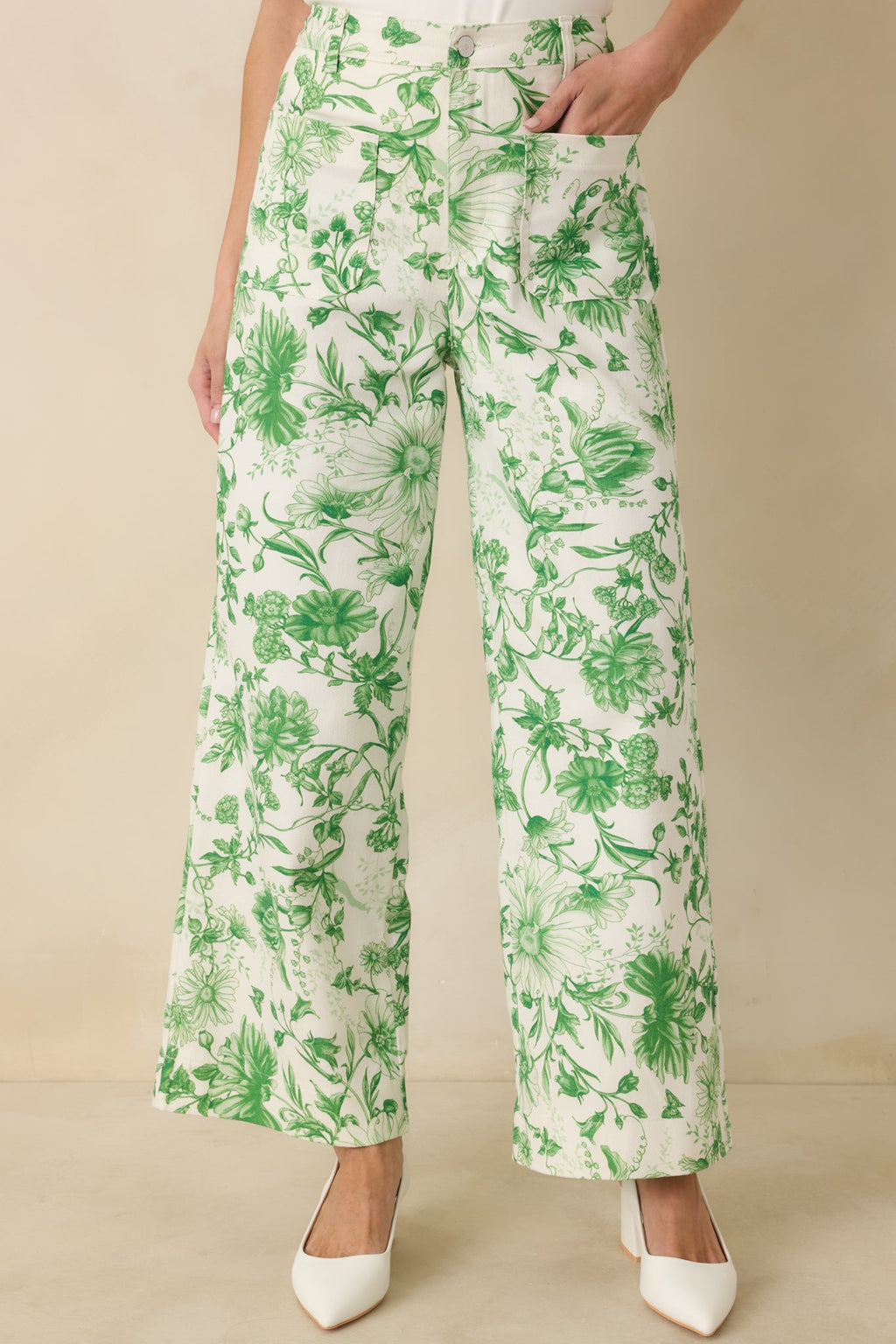 Grow Your Own Way Green Floral Print Cotton Wide Leg Pants
