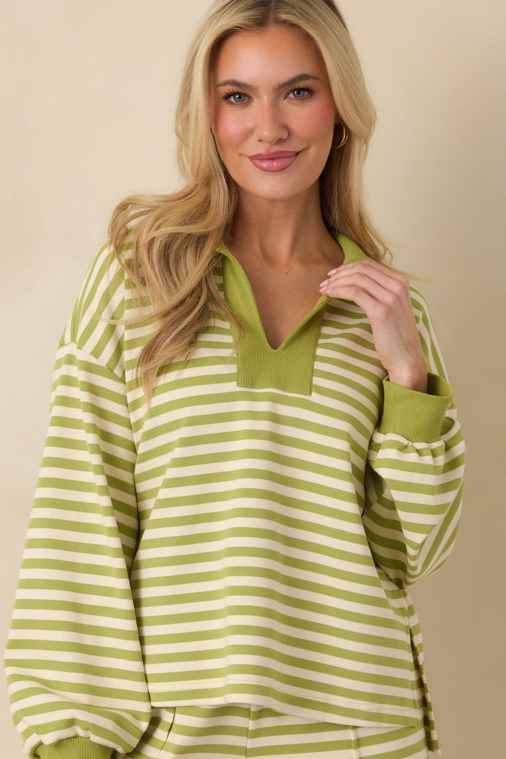 Smooth Strides Matcha Green Stripe Long Sleeve V-Neck Lounge Top
