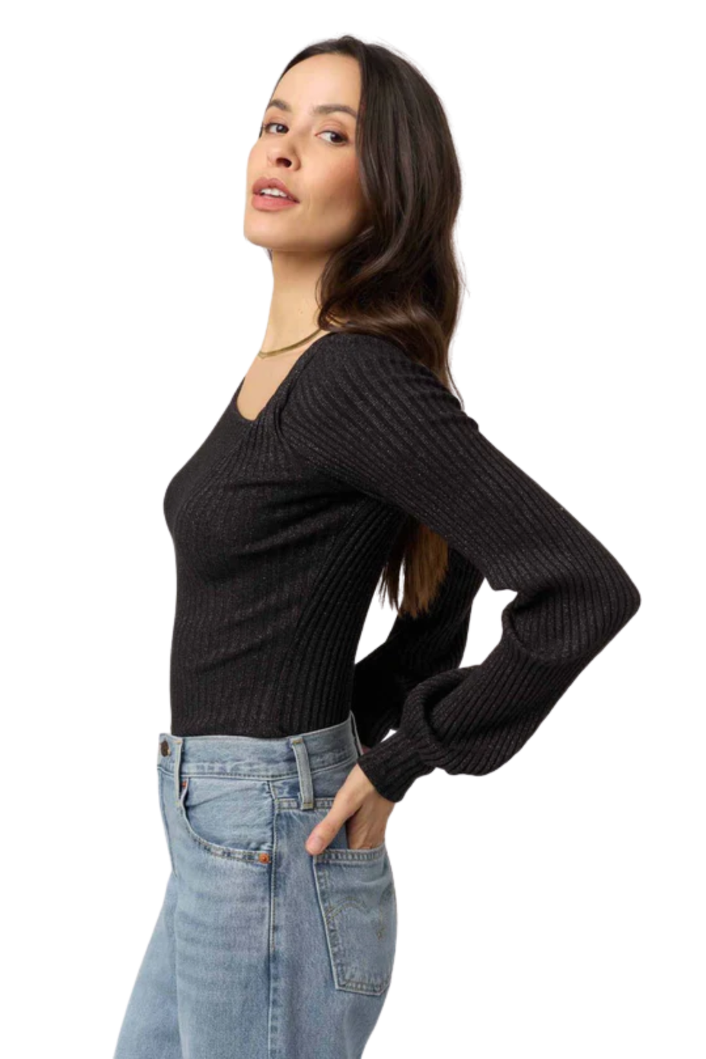 Mood For Love Twist Front Lurex Rib Longsleeve