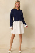 Made to Charm Navy Scalloped Sweater Mini Dress