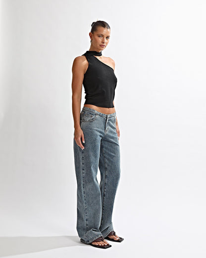 Carrie One Shoulder Top Black