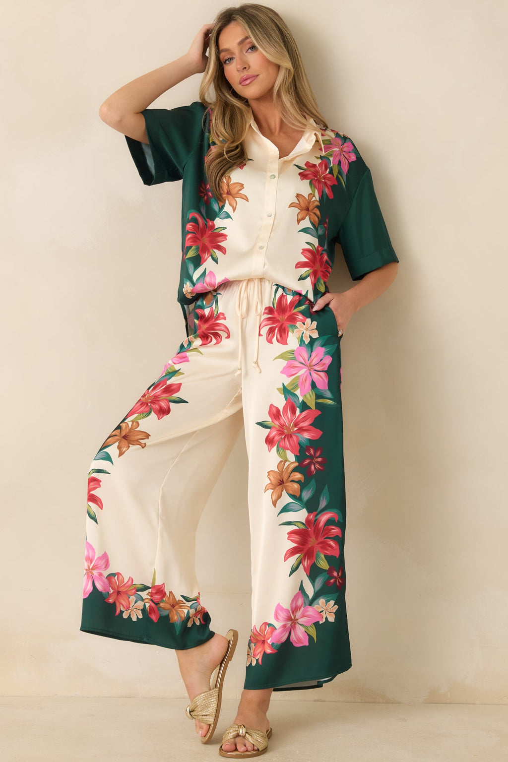 Z Supply Lani Kiwi Teal Multi Floral Wide Leg Pants