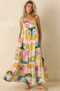 Paradisa Panacea Multi Tropical Lagoon Print Cotton Maxi Dress