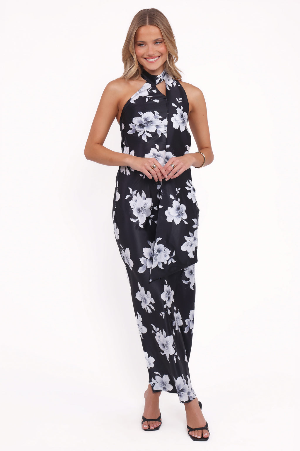 Freida Halter Midi Dress - Black Floral